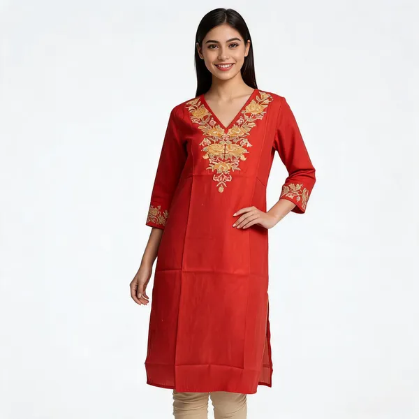 Brick_Red_Malchanderi_Straight_Embroidered_Kurta_For_Women