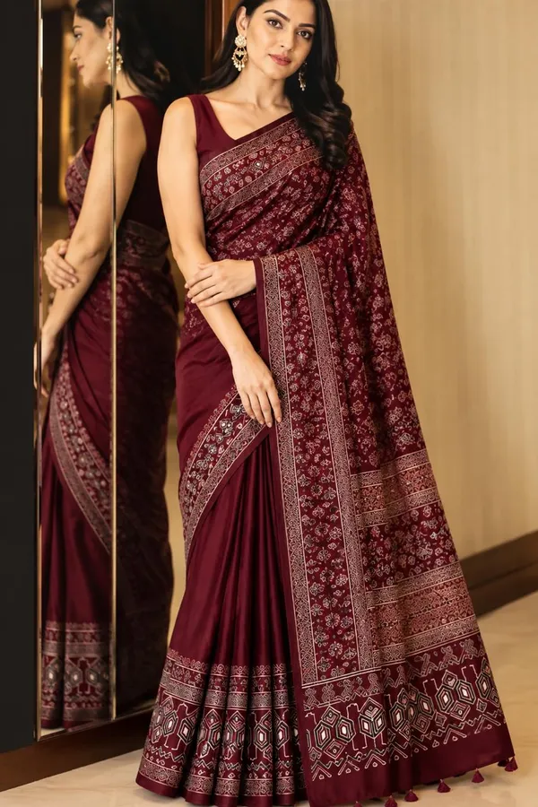 Maroon_Modal_Silk_Geometric_Traditional_Print_Saree_For_Women