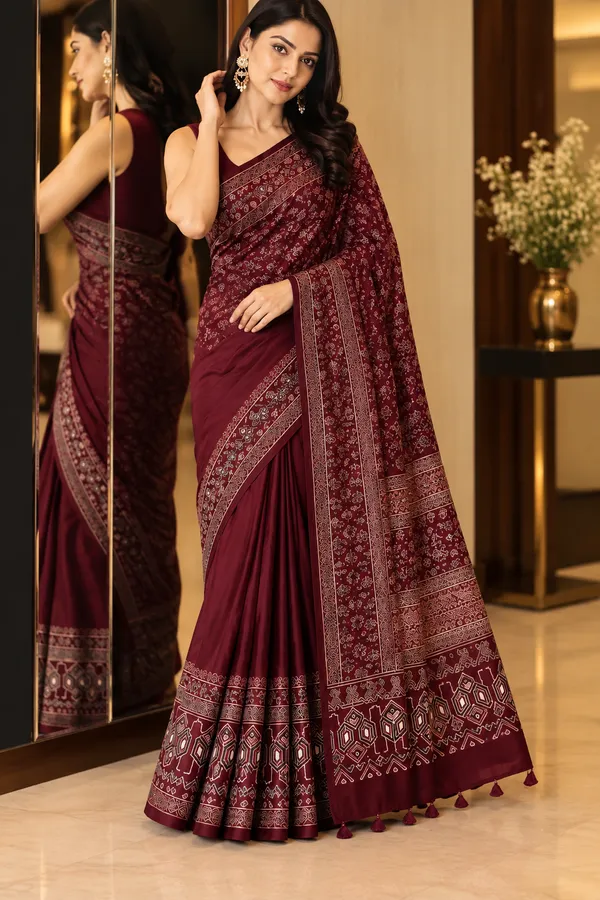 Maroon_Modal_Silk_Geometric_Traditional_Print_Saree_For_Women
