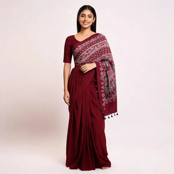 Maroon_Modal_Silk_Geometric_Traditional_Print_Saree_For_Women