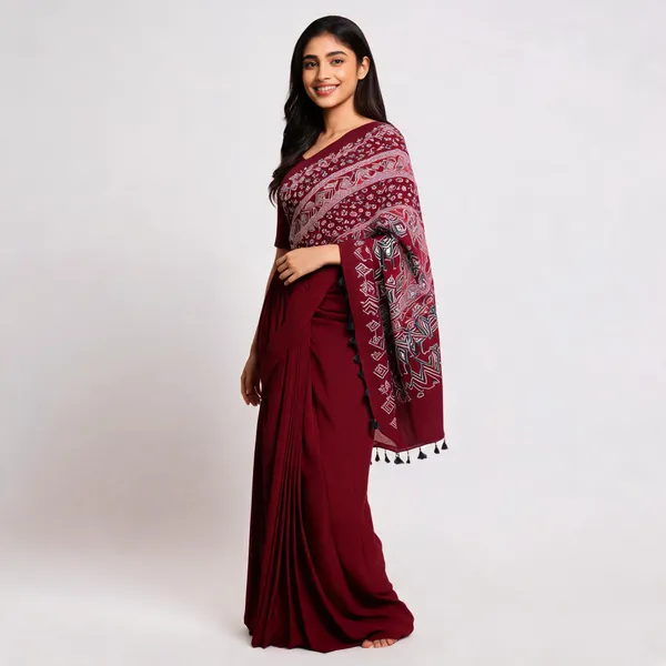 Maroon_Modal_Silk_Geometric_Traditional_Print_Saree_For_Women