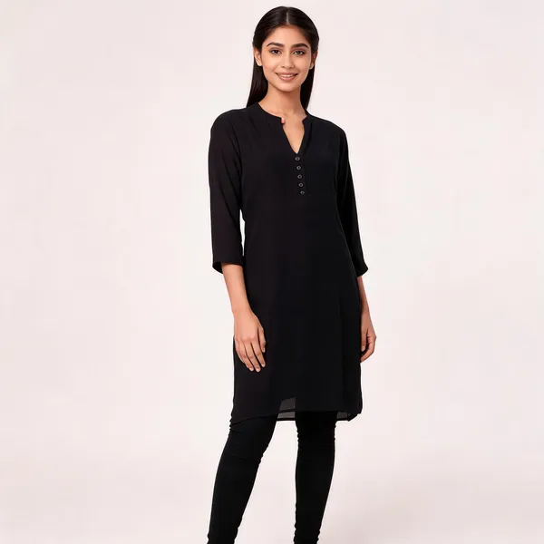 Black_Cotton_Straight_V_Neck_Kurta_For_Women