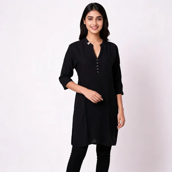 Black_Cotton_Straight_V_Neck_Kurta_For_Women