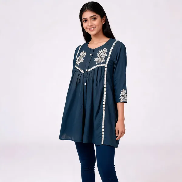 Blue_Cotton_Flared_Embroidered_Kurta_Set_For_Women