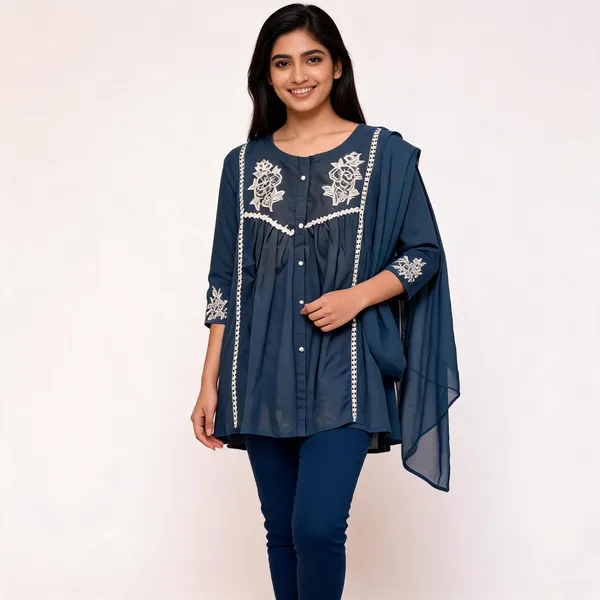 Blue_Cotton_Flared_Embroidered_Kurta_Set_For_Women
