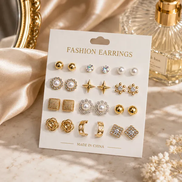 Gold_Alloy_Assorted_Stud_Hoop_Pearl_Earrings_Set_Of_12_For_Women