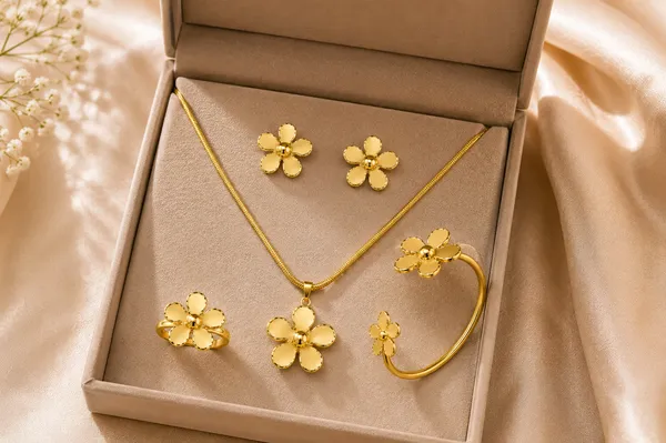 Gold_Alloy_Five_Petal_Floral_Jewellery_Set_For_Women