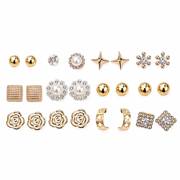 Gold_Alloy_Assorted_Stud_Hoop_Pearl_Earrings_Set_Of_12_For_Women