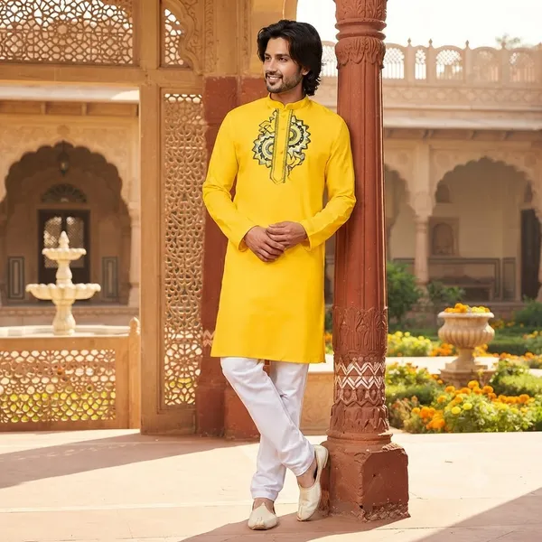 Yellow_Cotton_Kurta_For_Men