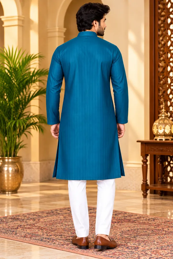 Men's_Solid_Cotton_Blue_Kurta