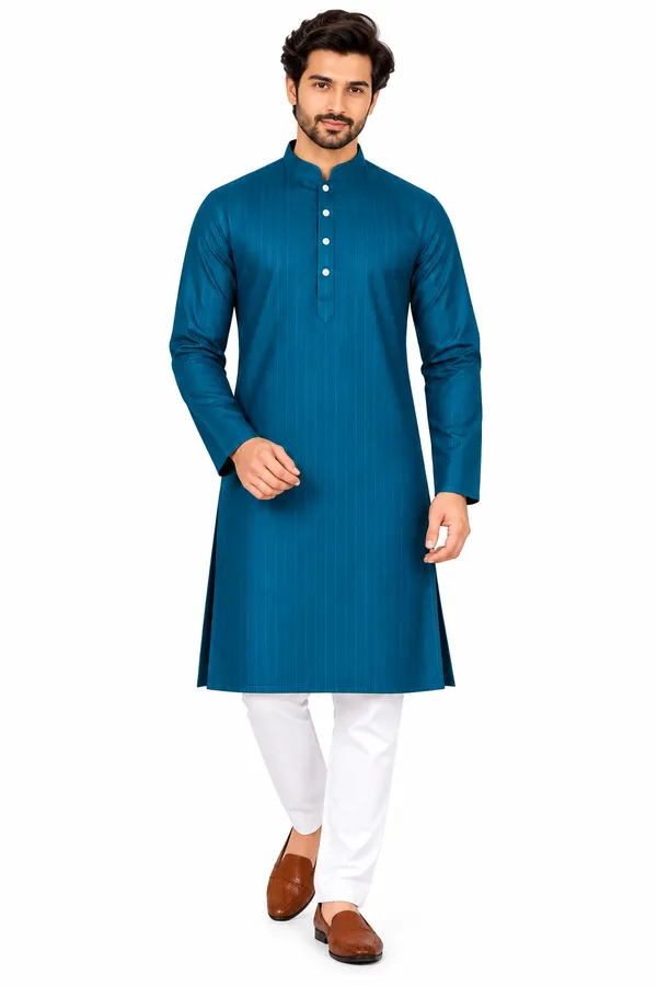Men's_Solid_Cotton_Blue_Kurta