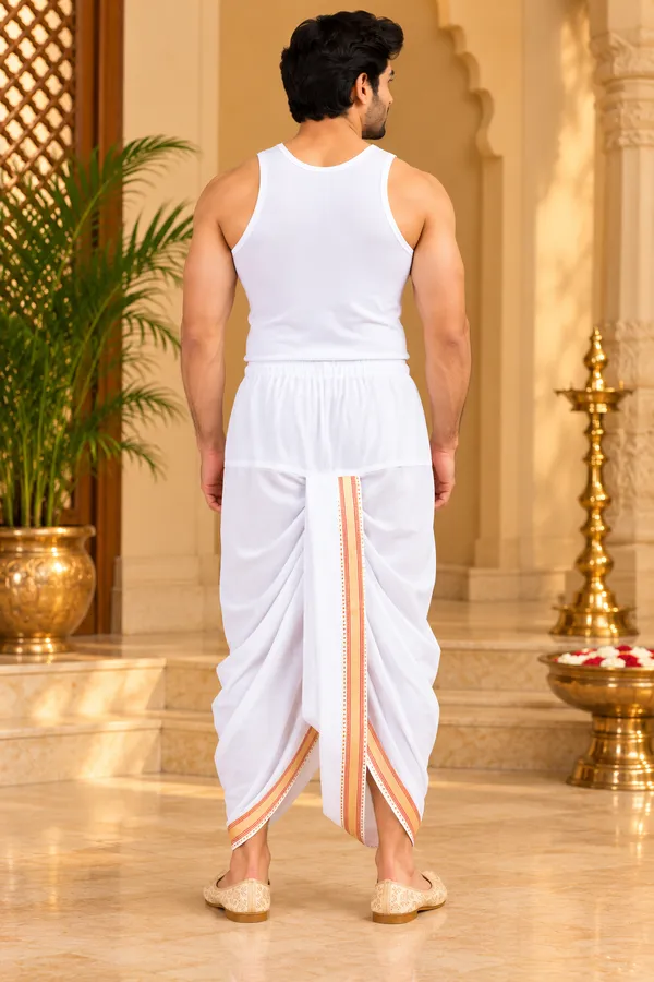 Bengal_Creations_Men's_White_Dhoti_with_Red_and_Gold_Border