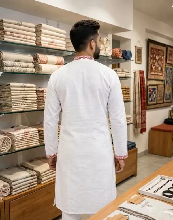 Bengal_Creations_Men's_White_Kurta_with_Red_Durga_Print