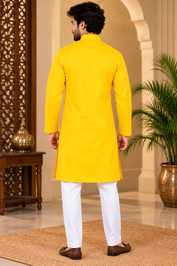 Bengal_Creations_Men's_Yellow_Embroidered_Traditional_Kurta_Punjabi
