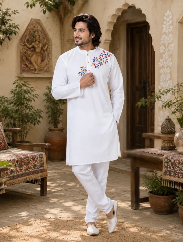 White_Cotton_Kurta_For_Men