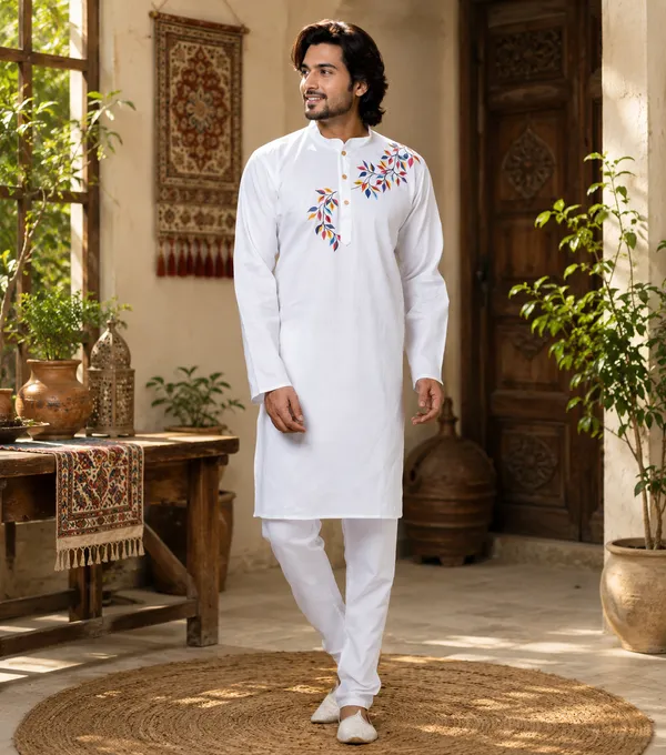 White_Cotton_Kurta_For_Men
