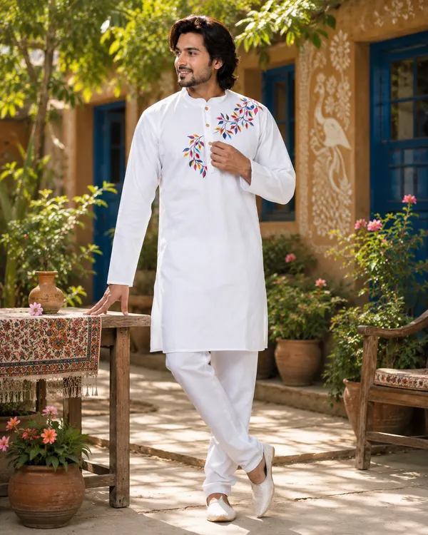 White_Cotton_Kurta_For_Men