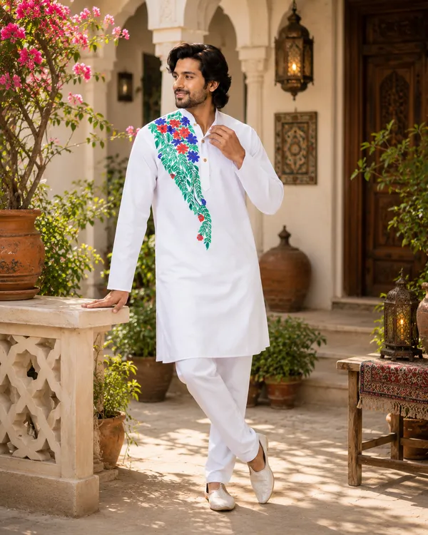 White_Cotton_Kurta_For_Men