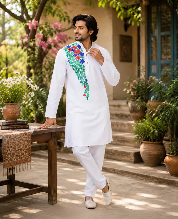 White_Cotton_Kurta_For_Men