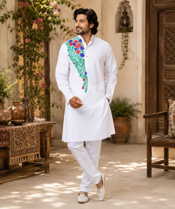 White_Cotton_Kurta_For_Men