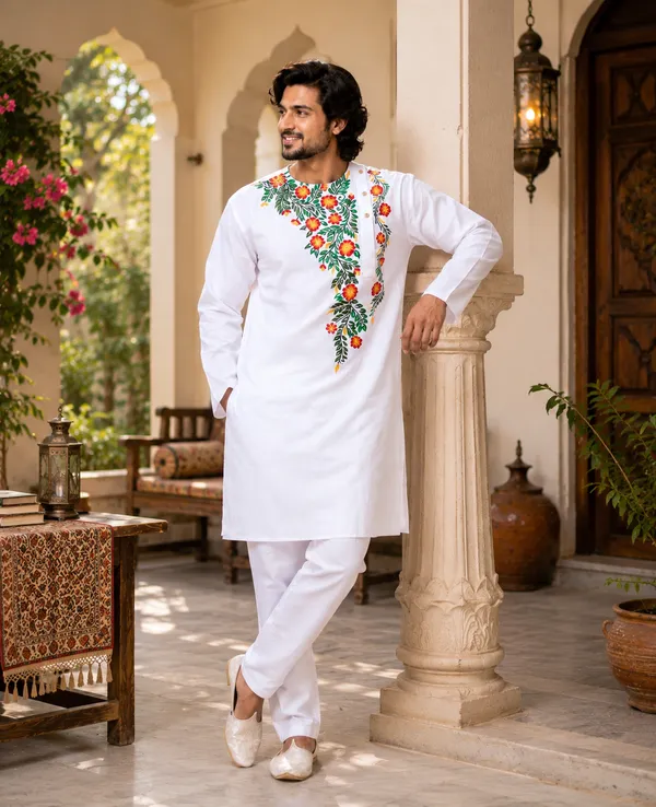 White_Cotton_Kurta_For_Men