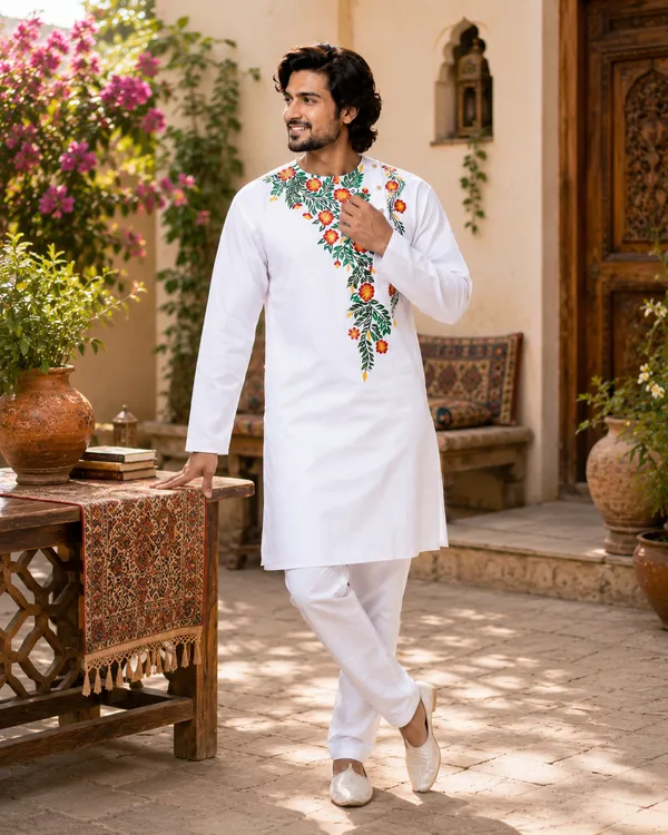 White_Cotton_Kurta_For_Men