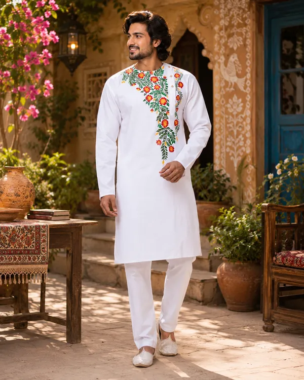 White_Cotton_Kurta_For_Men