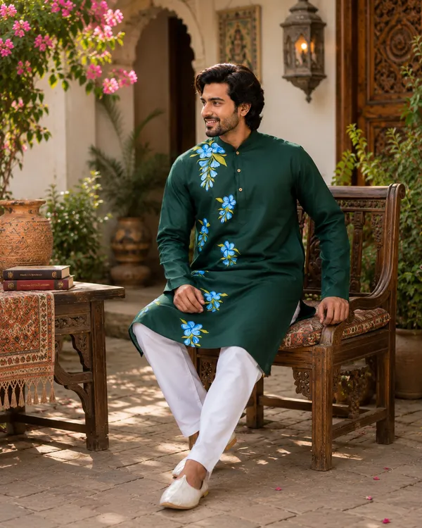 Green_Cotton_Kurta_For_Men