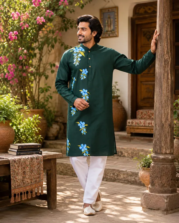 Green_Cotton_Kurta_For_Men