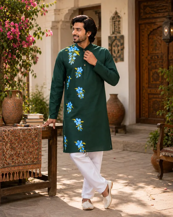 Green_Cotton_Kurta_For_Men