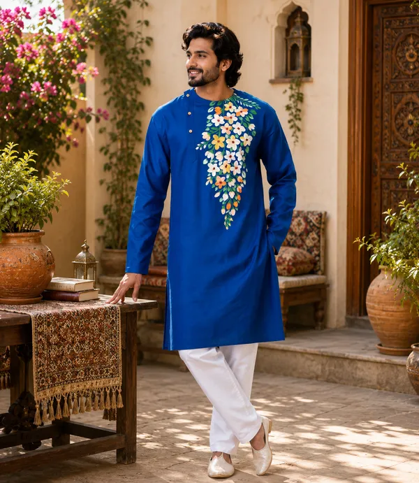 Blue_Cotton_Kurta_For_Men
