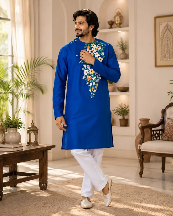 Blue_Cotton_Kurta_For_Men