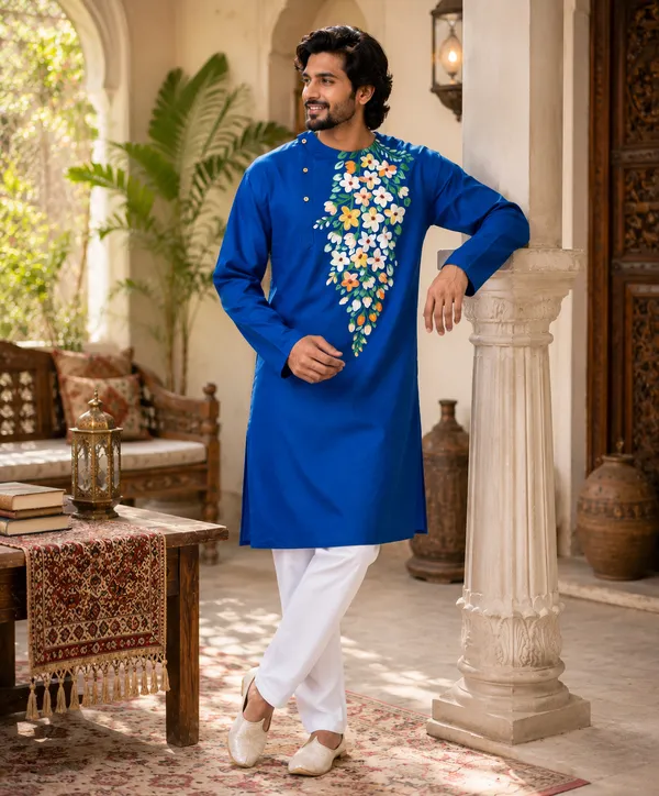 Blue_Cotton_Kurta_For_Men