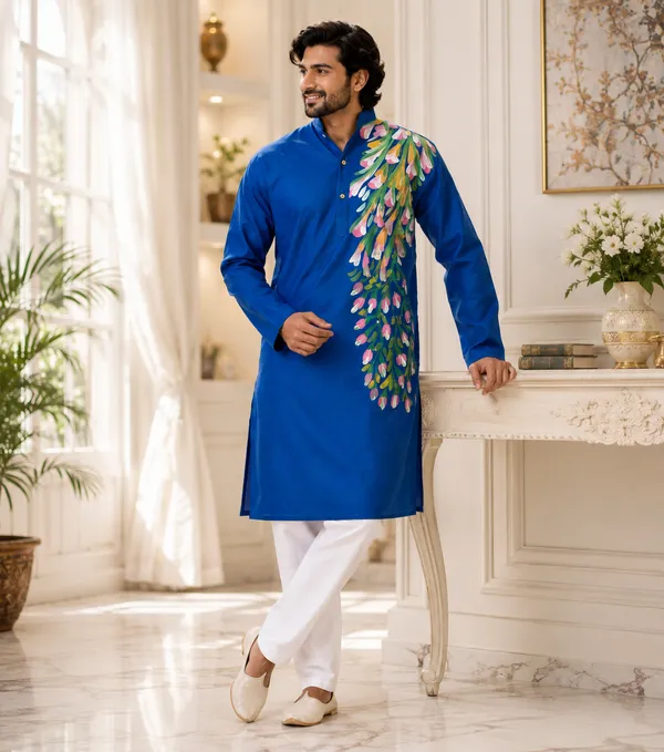 Blue_Cotton_Kurta_For_Men