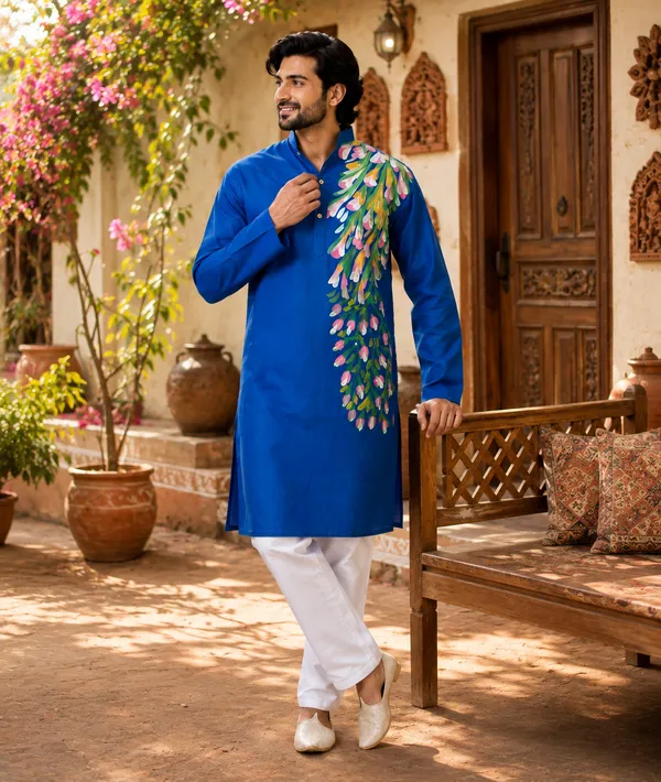Blue_Cotton_Kurta_For_Men