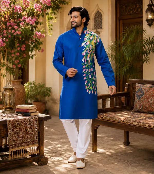 Blue_Cotton_Kurta_For_Men