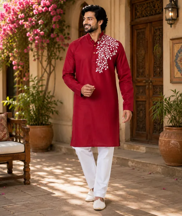 Red_Cotton_Kurta_For_Men