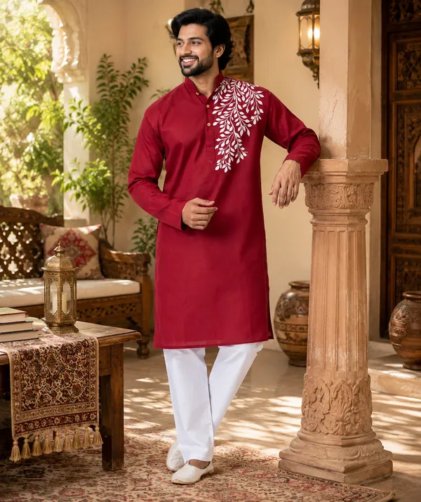 Red_Cotton_Kurta_For_Men