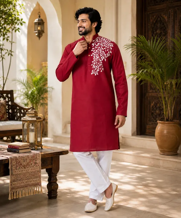 Red_Cotton_Kurta_For_Men