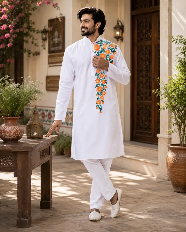 White_Cotton_Kurta_For_Men