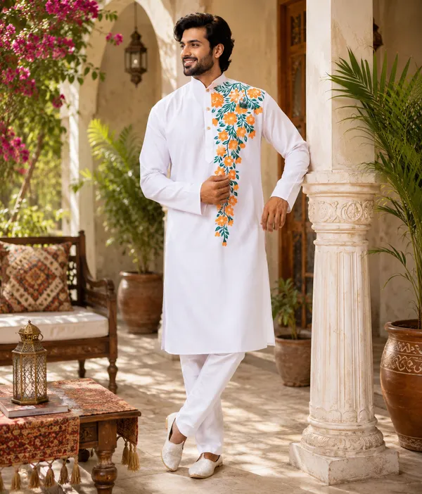 White_Cotton_Kurta_For_Men