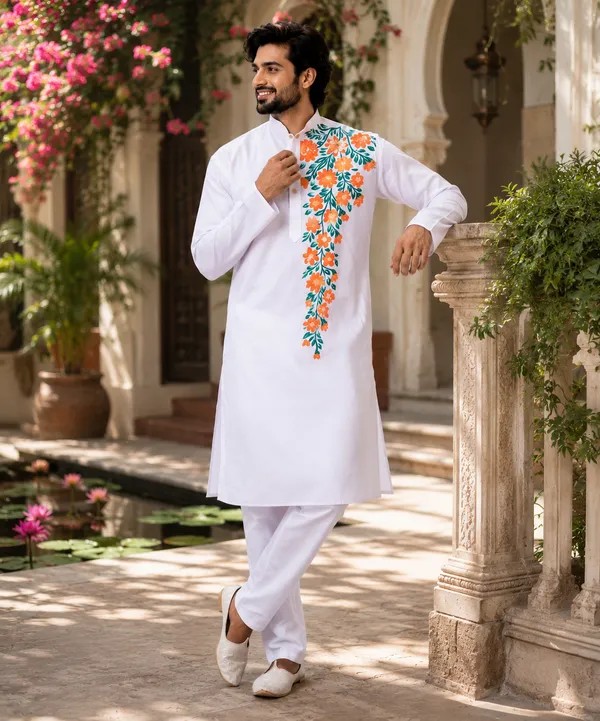 White_Cotton_Kurta_For_Men