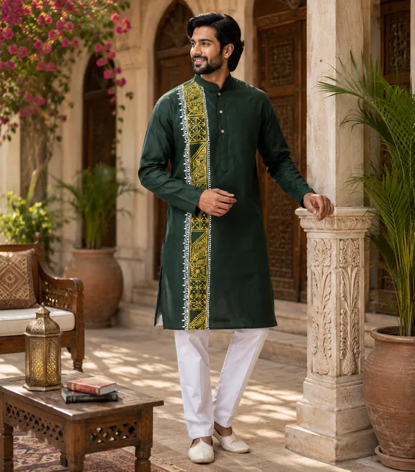 Green_Cotton_Kurta_For_Men