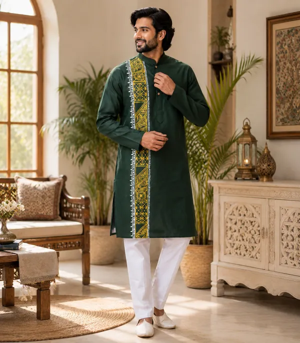 Green_Cotton_Kurta_For_Men