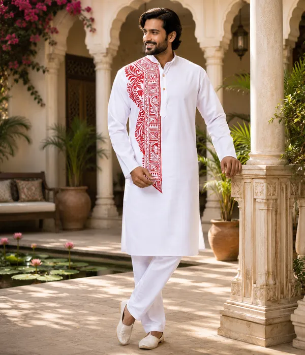 White_Cotton_Kurta_For_Men