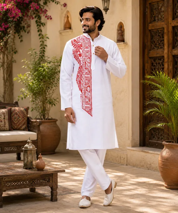 White_Cotton_Kurta_For_Men