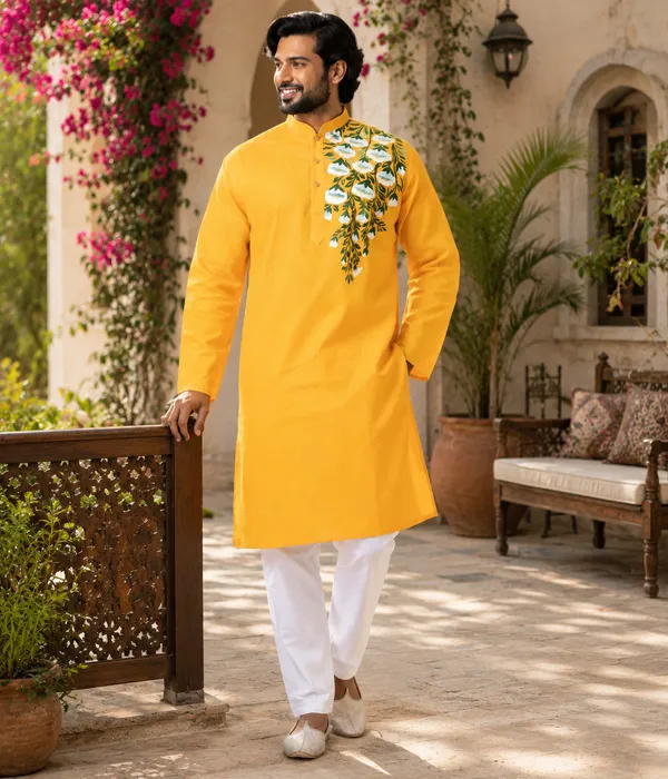 Yellow_Cotton_Kurta_For_Men