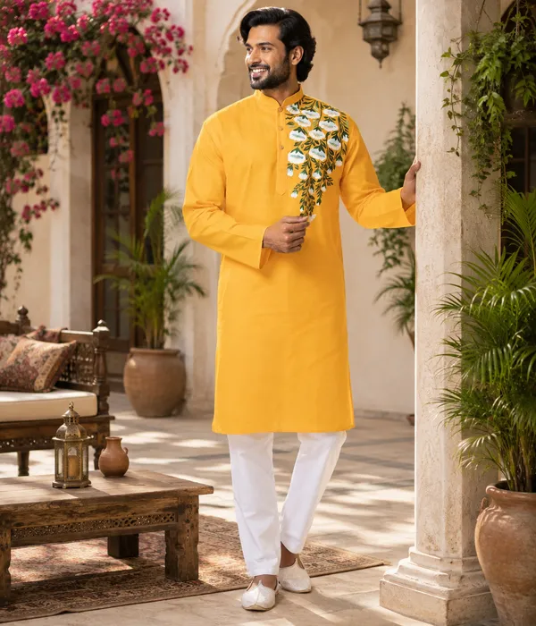 Yellow_Cotton_Kurta_For_Men