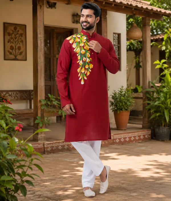 Red_Cotton_Kurta_For_Men