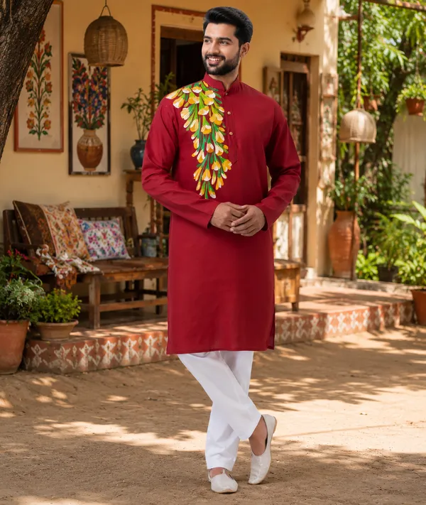 Red_Cotton_Kurta_For_Men